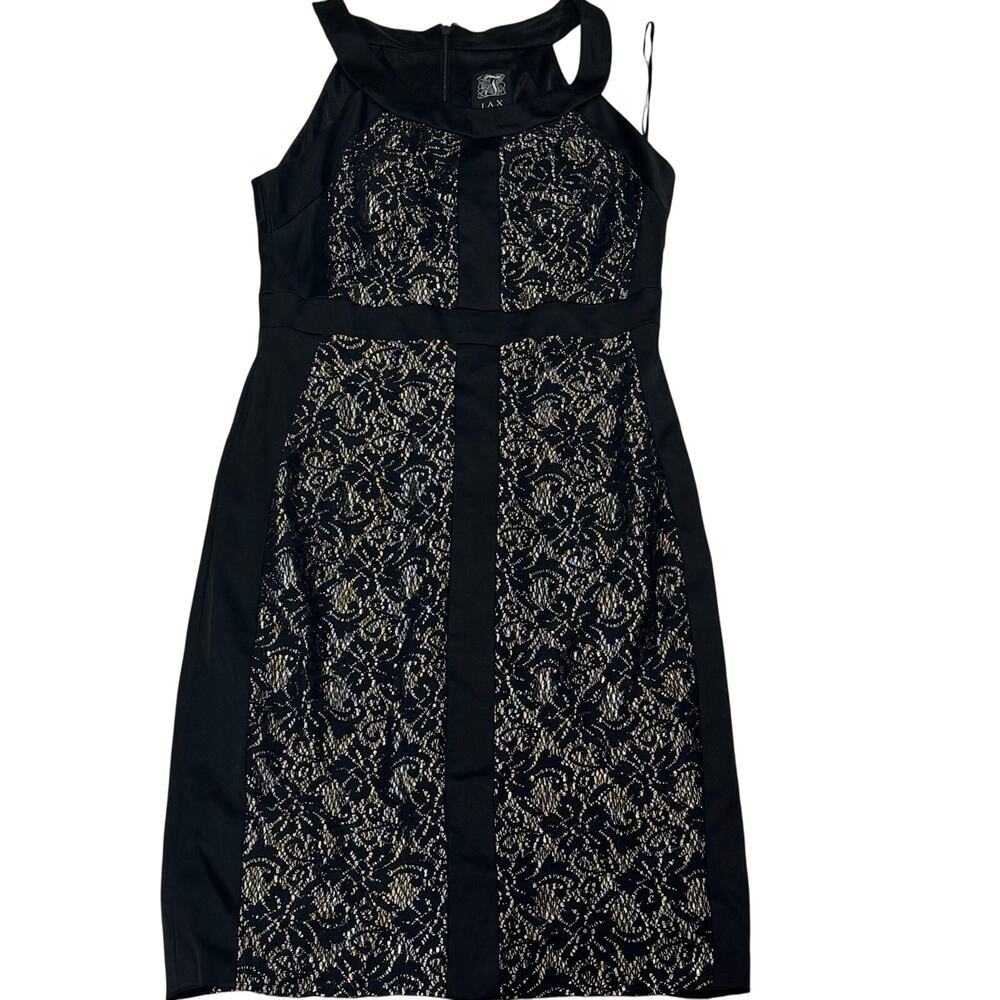 JAX Midi Black and Silver Sheath Lace Dress size 8